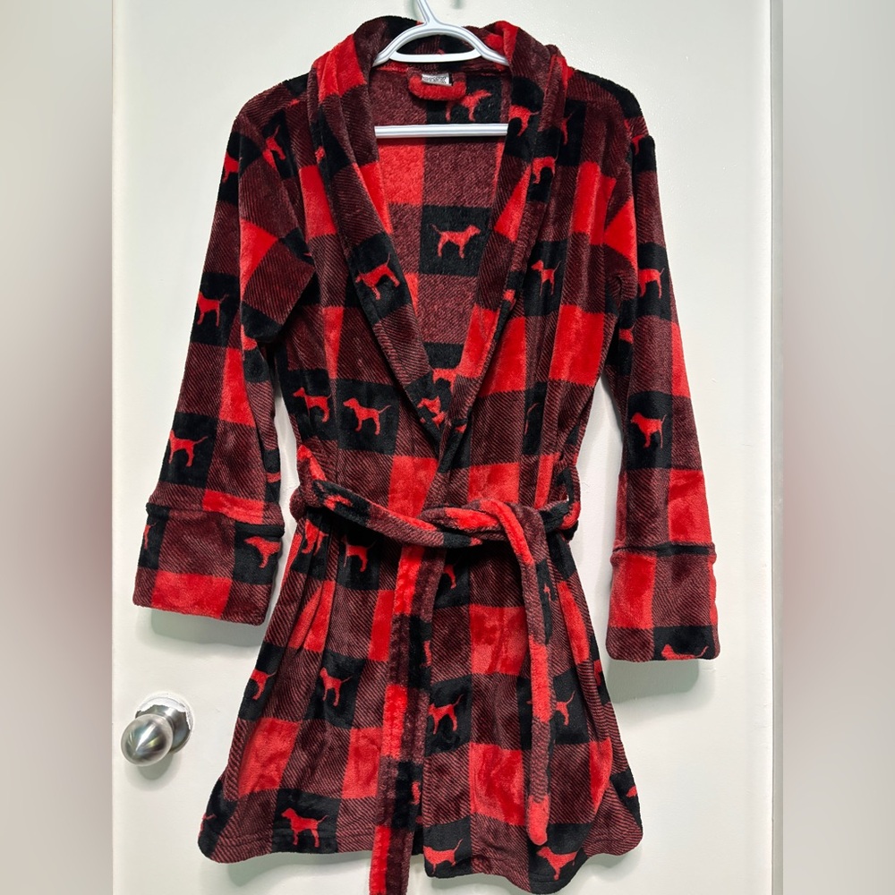PINK VICTORIAS SECRET RED&BLACK SHORT ROBE